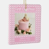 私の初めてのクリスマスピンクバッファロープレイドベビー写真 セラミックオーナメント (右)
