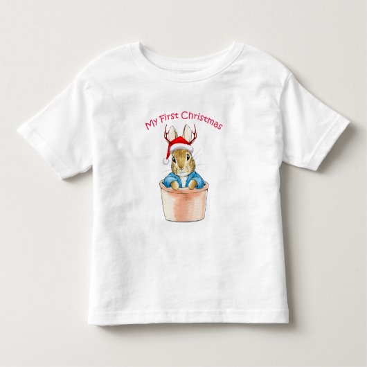 私の初めてのクリスマスピーターはポットに座って トドラーTシャツ (正面)