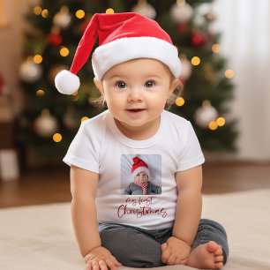 私の初めてのクリスマスベイビー スクリプト フォト ベビーTシャツ