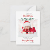 私の初めてのクリスマスベイビー 誕生日写真 ホリデー ノートカード (正面)