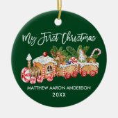 私の初めてのクリスマスベビージンジャーブレッドトレイングリーン セラミックオーナメント (正面)