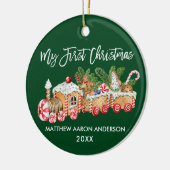 私の初めてのクリスマスベビージンジャーブレッドトレイングリーン セラミックオーナメント (左)