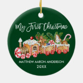 私の初めてのクリスマスベビージンジャーブレッドトレイングリーン セラミックオーナメント (裏面)
