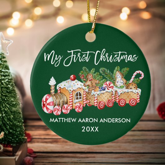 私の初めてのクリスマスベビージンジャーブレッドトレイングリーン セラミックオーナメント