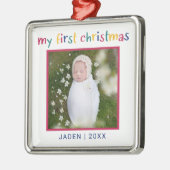 私の初めてのクリスマスベビー写真カラフルかわいい メタルオーナメント (左)