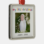 私の初めてのクリスマスベビー写真カラフルかわいい メタルオーナメント (右)