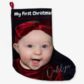 私の初めてのクリスマスポートレートのベビー ラージクリスマスストッキング (正面)