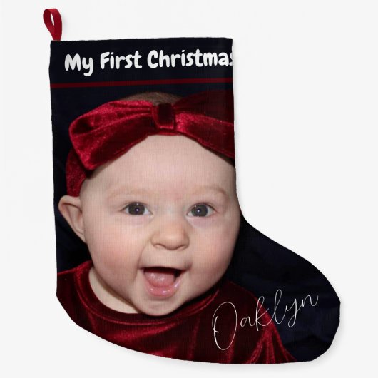 私の初めてのクリスマスポートレートのベビー ラージクリスマスストッキング (正面)