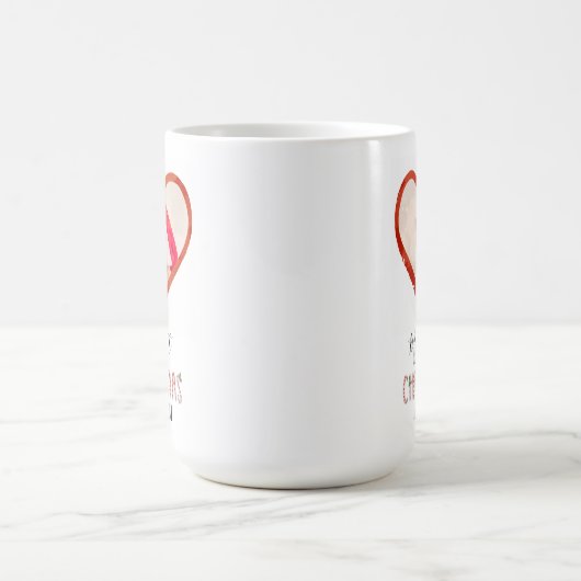 私の初めてのクリスマスママとして愛するハートベビー写真 コーヒーマグカップ (中央)