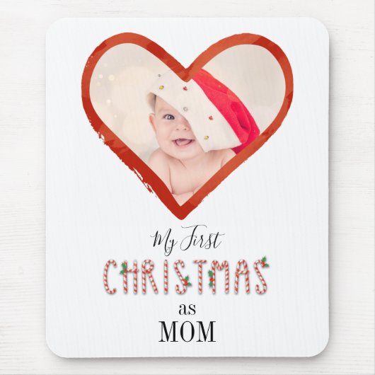 私の初めてのクリスマスママとして愛するハートベビー写真 マウスパッド (正面)