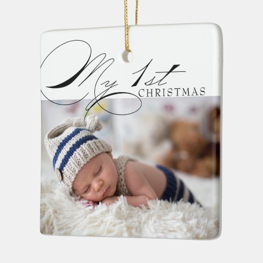 私の初めてのクリスマス写真エレガント書道セラム セラミックオーナメント (左)
