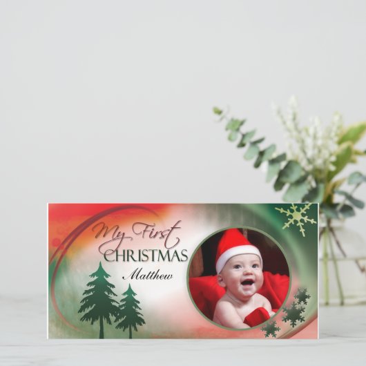 私の初めてのクリスマス写真カードテンプレート シーズンカード (スタンド正面)