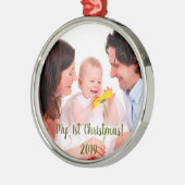 私の初めてのクリスマス写真クリスマス メタルオーナメント (左)