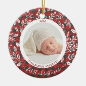 私の初めてのクリスマス写真バッファロープレイド セラミックオーナメント (正面)
