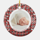 私の初めてのクリスマス写真バッファロープレイド セラミックオーナメント (裏面)