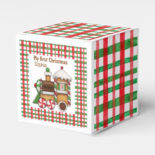 私の初めてのクリスマス名前をカスタムするかわいい電車 フェイバーボックス (正面サイド)