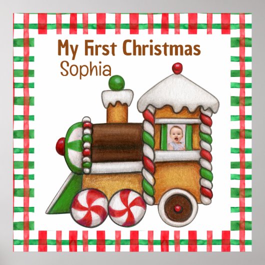 私の初めてのクリスマス名前をカスタムするかわいい電車 ポスター (正面)