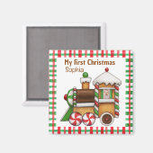 私の初めてのクリスマス名前をカスタムするかわいい電車 マグネット (正面/裏面)