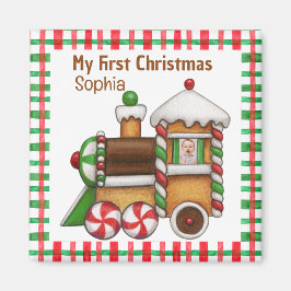 私の初めてのクリスマス名前をカスタムするかわいい電車 マグネット