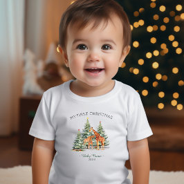 私の初めてのクリスマス名Year Cute Giraffe ベビーTシャツ