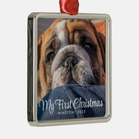 私の初めてのクリスマス子犬の写真 メタルオーナメント (右)