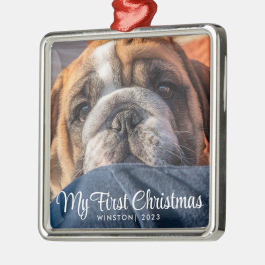 私の初めてのクリスマス子犬の写真 メタルオーナメント (左)