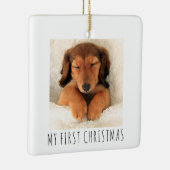 私の初めてのクリスマス子犬スクエア写真 セラミックオーナメント (右)