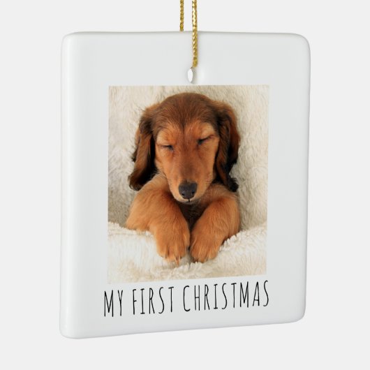 私の初めてのクリスマス子犬スクエア写真 セラミックオーナメント (右)