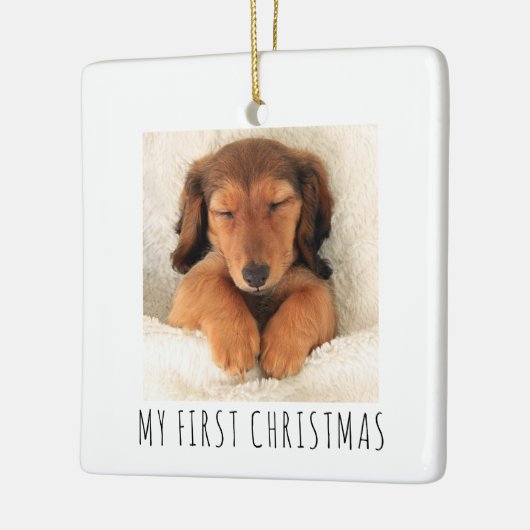 私の初めてのクリスマス子犬スクエア写真 セラミックオーナメント (左)