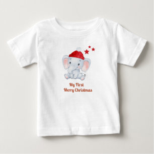 私の初めてのクリスマス新生まれベビー – サンタゾウ ベビーTシャツ