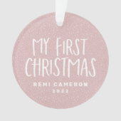 私の初めてのクリスマス生まれたばかりのベビーパーソナライズされたピンク オーナメント (正面)