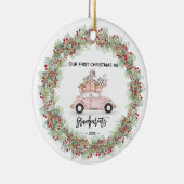 私の初めてのクリスマス祖父母の写真グリーンリー セラミックオーナメント (右)