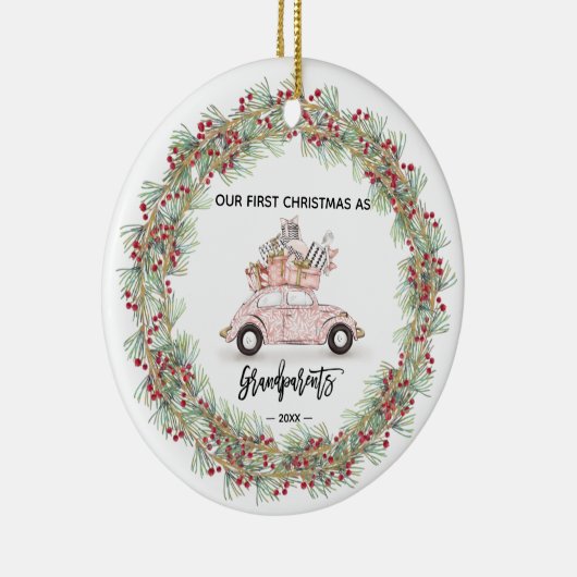 私の初めてのクリスマス祖父母の写真グリーンリー セラミックオーナメント (右)
