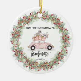 私の初めてのクリスマス祖父母の写真グリーンリー セラミックオーナメント