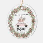 私の初めてのクリスマス祖父母の写真グリーンリー セラミックオーナメント (左)