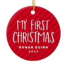 私の初めてのクリスマス赤ストライプのベビー写真