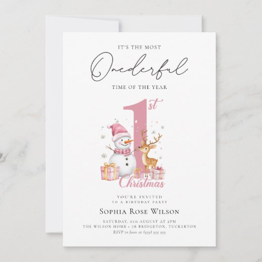 私の初めてのクリスマス1歳の誕生日 招待状 (正面)