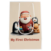 私の初めてのクリスマス かわいいサンタと動物たち ミディアムペーパーバッグ (裏面)