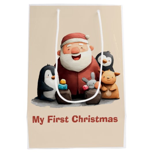 私の初めてのクリスマス　かわいいサンタと動物たち ミディアムペーパーバッグ (裏面)