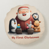 私の初めてのクリスマス かわいいサンタと動物たち ラウンドクッション (裏面)