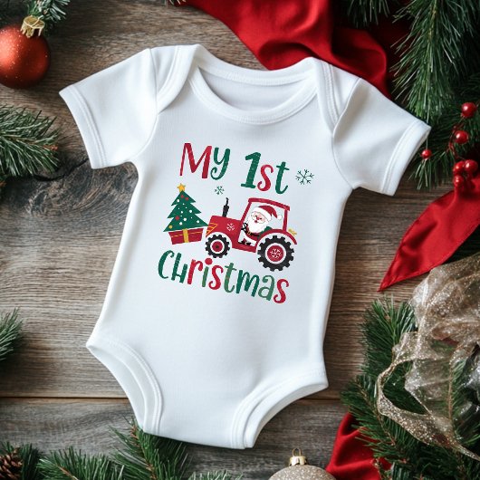 私の初めてのクリスマス かわいいサンタ トラクター 農場 ベビーボディスーツ