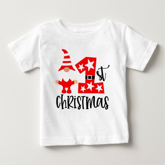 私の初めてのクリスマス かわいいノームサンタ モダン ベビーTシャツ (正面)