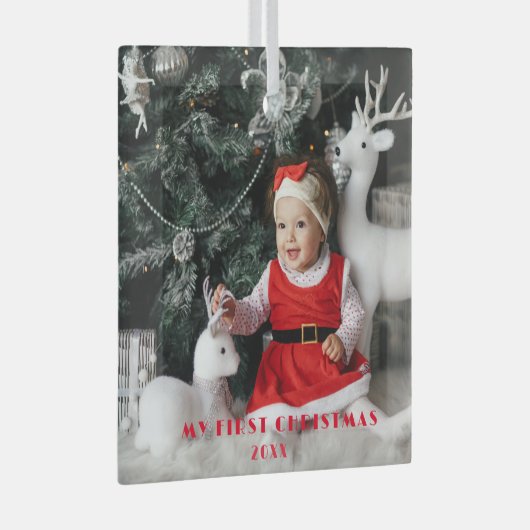 私の初めてのクリスマス – かわいいベビー写真オーナメント ガラスオーナメント (正面右)