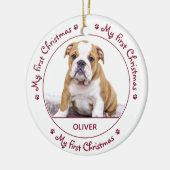 私の初めてのクリスマス – かわいい犬の赤い子犬ペットフォト セラミックオーナメント (左)