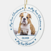 私の初めてのクリスマス – かわいい犬の青い子犬ペットの写真 セラミックオーナメント (左)