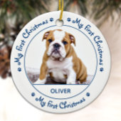 私の初めてのクリスマス – かわいい犬の青い子犬ペットの写真 セラミックオーナメント