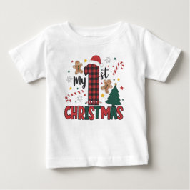 私の初めてのクリスマス　ジンジャーブレッド　キャンディーケーン ベビーTシャツ