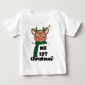 私の初めてのクリスマス タイポグラフィー かわいいトナカイ ベビーTシャツ (正面)