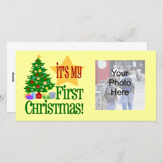 私の初めてのクリスマス、休日のベビーの写真カード シーズンカード (正面/裏面)