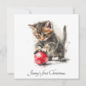 私の初めてのクリスマス、可愛い子猫カスタマイズ シーズンカード (正面)